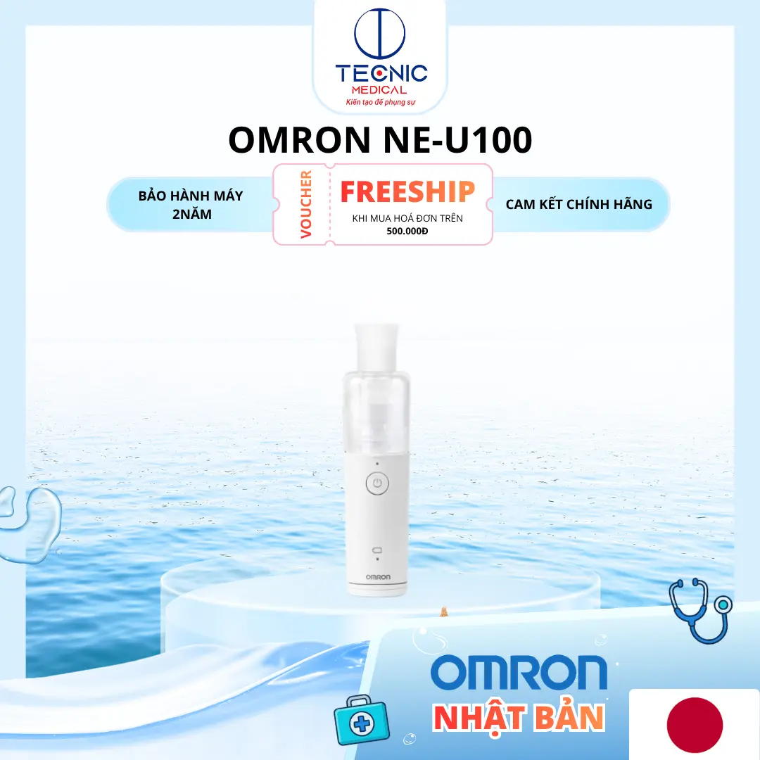 Máy Xông Khí Dung Omron NE-U100 – Máy Xông Dạng Lưới Dùng Pin AA, Nhỏ Gọn, Êm Ái